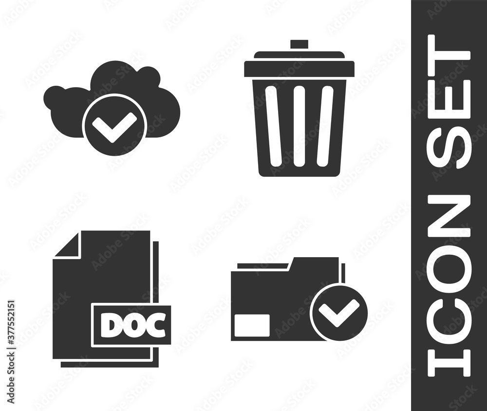 Set Document folder and check mark, Cloud with check mark, DOC file ...