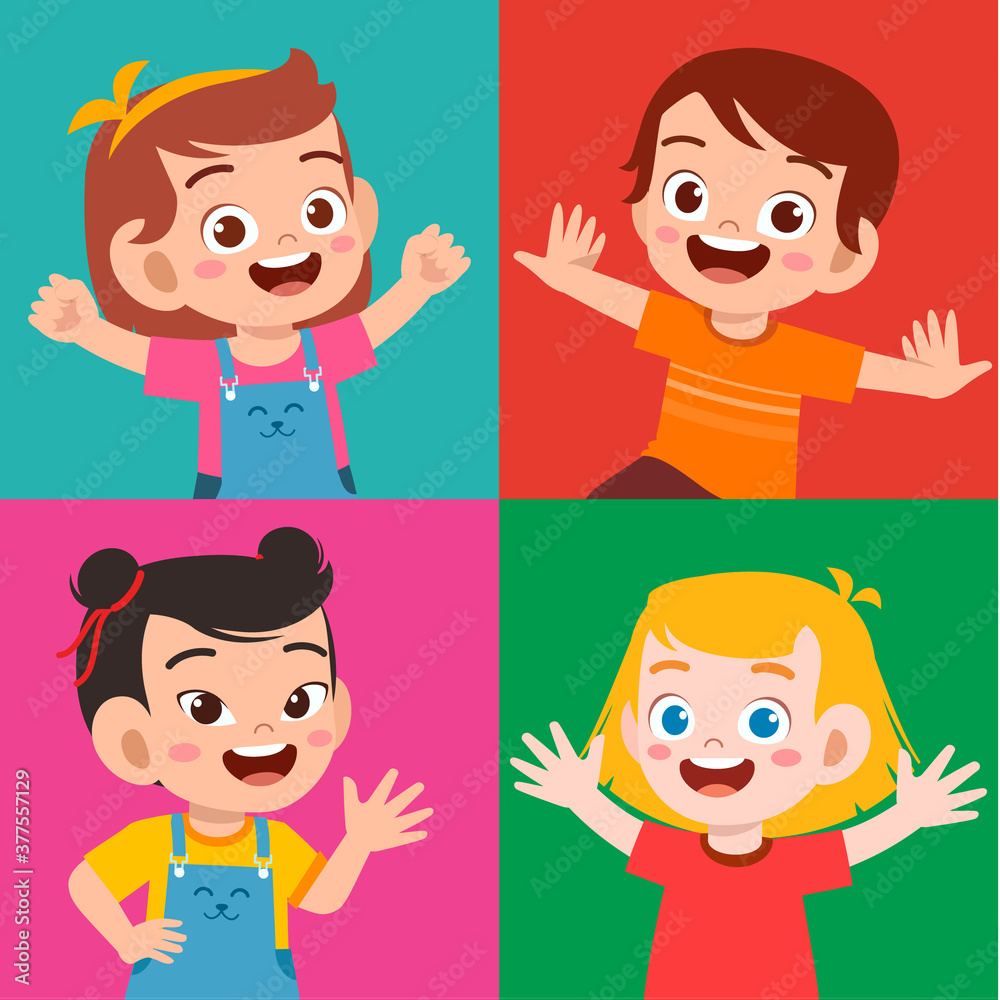 happy cute kid boy and girl smile expression set Stock Vector | Adobe Stock