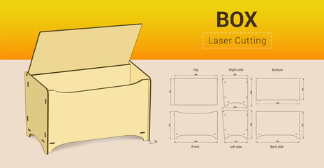 Cnc. laser cutting box. No glue. Vector illustration.