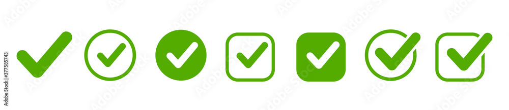 Approval check icon isolated, set quality sign, green tick – stock vector - obrazy, fototapety, plakaty 