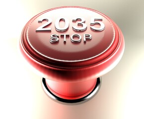 Poster - 2035 STOP on red emergency push button - 3D rendering illustration