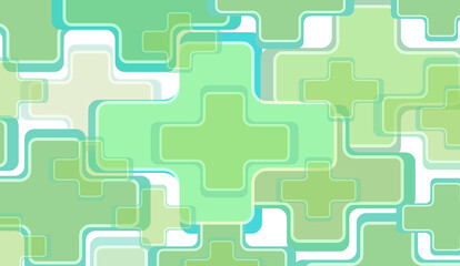 Poster - Background of green crosses. Yellow and green crosses on a white base. Background of geometric shapes in pastel colors. Green geometric background.