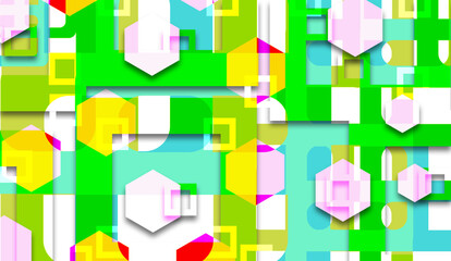 Poster - Contrasting background of geometric shapes. Three-dimensional bright background. Geometric background. Fancy pattern with a predominance of yellow and green colors.