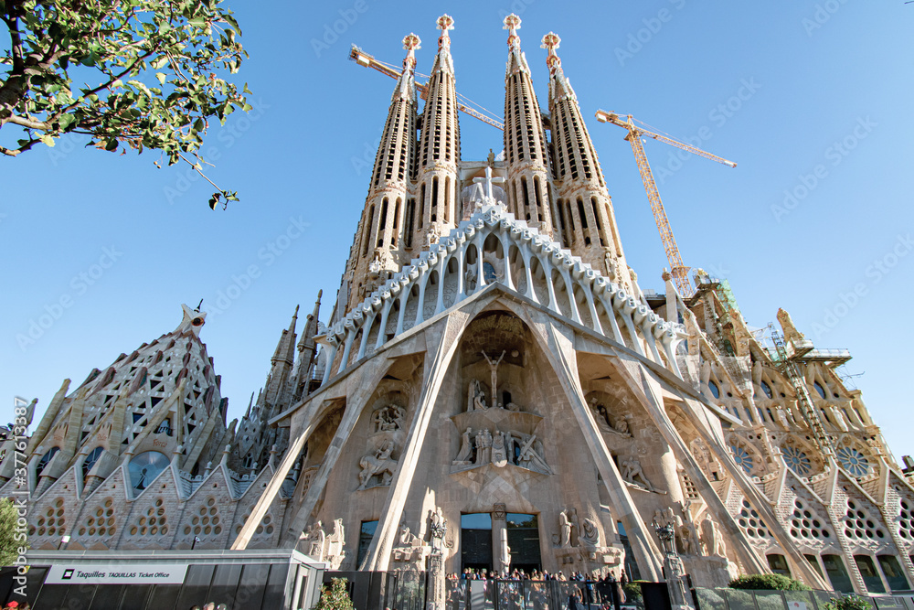 sagrada familia(Tower on the Passion Facade) Stock Photo | Adobe Stock