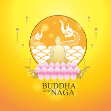 Buddha And Naga Thai Style Logo Vector Concept.