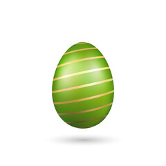 Wall Mural - easter egg 3d icon. green gold egg, isolated white background. bright realistic design, decoration f