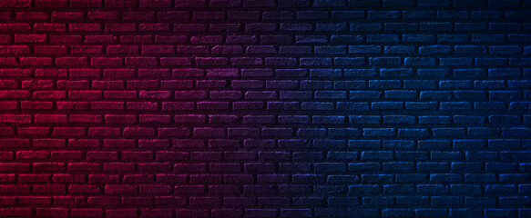 Lighting Effect red and blue on black brick wall for background party happiness concept , For showing products or placing products