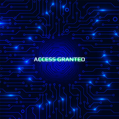 Aufkleber - Fingerprint Security Scanning Digital System Personal Information Identify Vector. Blue Abstract Circuit Board Authentication Accept Cyber Concept Illustration.