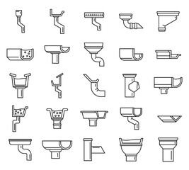 Poster - Gutter drain icons set. Outline set of gutter drain vector icons for web design isolated on white background