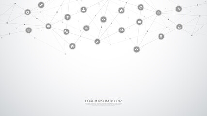 Poster - information technology background with infographic elements and flat icons. digital technology, netw
