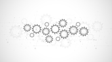 Poster - Cogs and gear wheel mechanisms. Hi-tech digital technology and engineering. Abstract technical background.