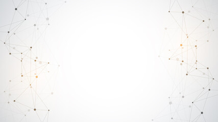 Poster - Abstract polygonal background with connecting dots and lines. Global network connection, digital technology and communication concept.