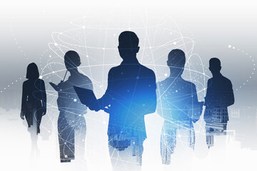 Poster - Business people in city, network interface