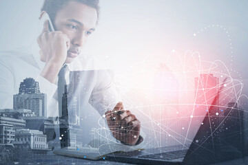 Poster - African man with laptop, network interface