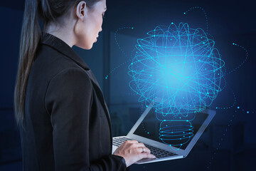 Poster - Woman with laptop and idea interface