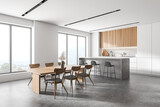 Fototapeta Perspektywa 3d - White and wooden kitchen corner with table