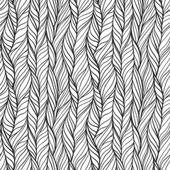 Abstract hand drawn seamless pattern with wavy lines and braids. Vector tile with doodle monochrome ornate with curly stripes, endless knit fabric print
