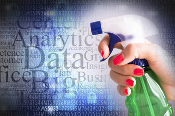 clean up it system data concept with spray cleaner over database