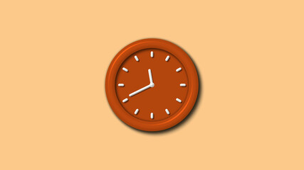 Amazing brown color 3d wall clock on brown light background,3d clock