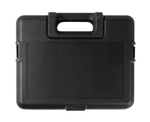 Black plastic suitcase or tool box isolated