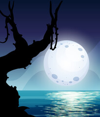 Wall Mural - silhouette scene moonlight background
