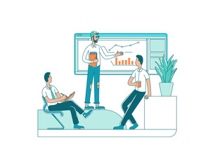 Poster - Business presentation flat color vector faceless characters