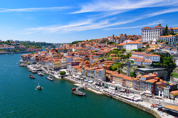 River Douro and the riverbank of Ribeira District in Porto, Portugal