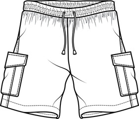 Sticker - SHORT PANTS, Fashion Flat Sketch, apparel template. Men's Fashion Shorts.
