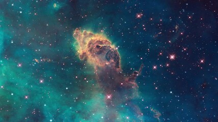 Wall Mural - Camera flying through the clouds and star field in outer space.