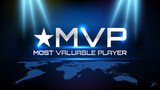 Fototapeta Most - abstract background of blue futuristic technology glowing blue and black motion line and most valuable player(MVP) text