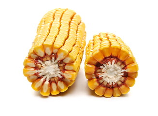 Wall Mural - Fresh half cob of corn isolated on white background