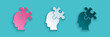 Paper cut Solution to the problem in psychology icon isolated on blue background. Puzzle. Therapy for mental health. Paper art style. Vector.