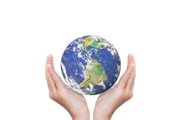 Wall Mural - globe, earth in child hand isolated on white background with clipping path. elements of this image f