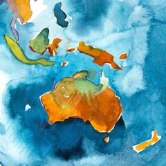 Wall Mural - Watercolor hand drawn map of Australia. Watercolour illustration