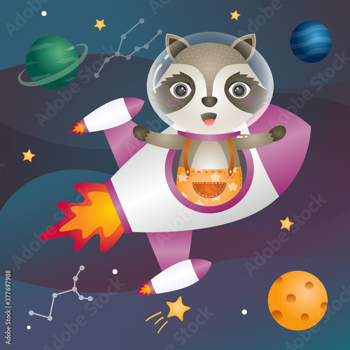 Fotomural a Cute raccoon in the space galaxy