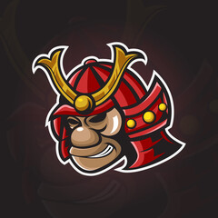 Wall Mural - Monkey Samurai Head Logo Illustration