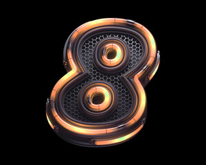 Sticker - Futuristic orange light font. Number 8