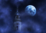 Fototapeta Kosmos - Old chapel and moon