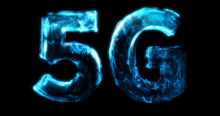 Poster - Abstract 5G Network Internet Mobile Wireless Business concept. Fluid particles, turbulent motion building 5G network. 5G network, high-speed mobile Internet, new generation networks concept. 3D render