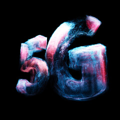 Poster - Abstract 5G Network Internet Mobile Wireless Business concept. Fluid particles, turbulent motion building 5G network. 5G network, high-speed mobile Internet, new generation networks concept. 3D render