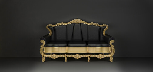 Wall Mural - luxury black leather three-seater sofa with gold frame