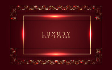 Luxury background design red and golden element decoration. Elegant paper art shape vector layout template for use cover magazine, poster, flyer, invitation, product packaging, web banner, card