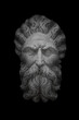 Portrait of ancient aged sculpture of an old Venetian bearded man in Venice at black background, Italy