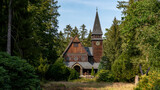 Fototapeta Na drzwi - historical cemetery chapel stahndorf, dark tv series, stave church in the forest
