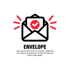 Poster - Envelope with confirmed document icon. Successful e-mail delivery, email delivery confirmation, successful verification concepts. Vector on isolated white background. EPS 10
