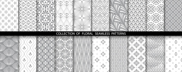 geometric floral set of seamless patterns. gray and white vector backgrounds. simple illustrations.