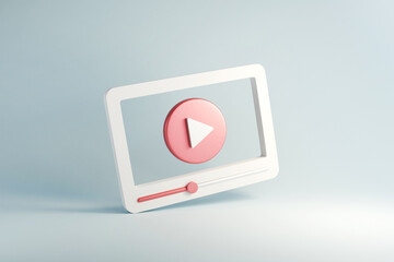 Social media, Minimal video media player Interface on blue background, 3d render.