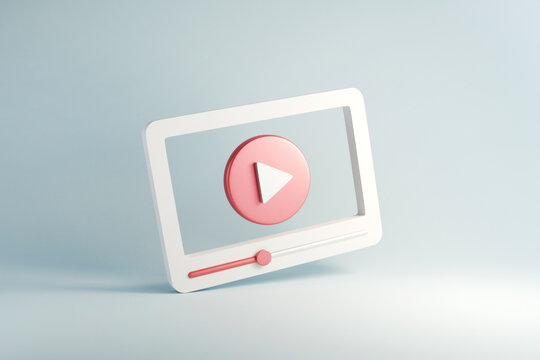 social media, minimal video media player interface on blue background, 3d render.