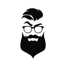 Beard, Glasses, Moustache And Eye Brows Silhouette Of Male Face, Doodle For Barber Shop Logo, Fashion For Men Icon, Hand Drawn Gentleman Grooming Vector Illustration