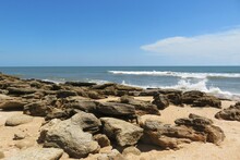 Ocean Waves Break Against Rocks, Florida Landscape